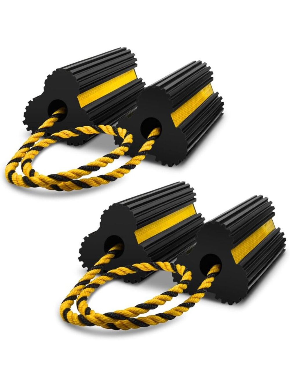 Heavy-Duty Rubber Wheel Chocks - Non-Slip Base, Reflective Tape, 4 Pack for